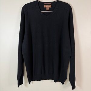 TASSO ELBA Men’s XL Black Fine Cashmere V Neck Sweater Capsule Minimalist Staple